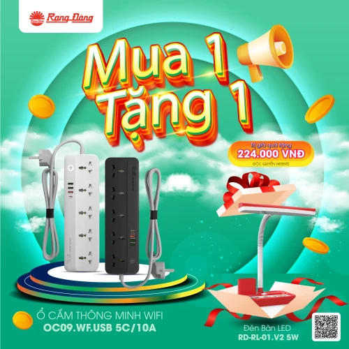 MUA Ổ CẮM THÔNG MINH WIFI OC09 TẶNG ĐÈN BÀN HỌC